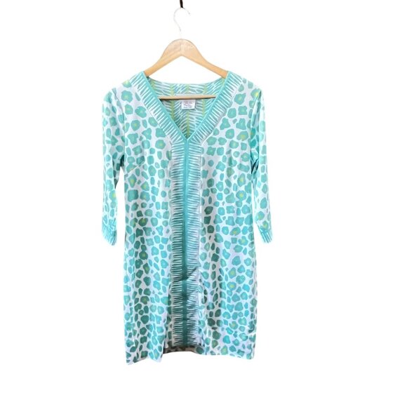 Gretchen Scott Wildcat Jersey Bordertown Dress‎ in Teal and Cream- Size M - Picture 1 of 6
